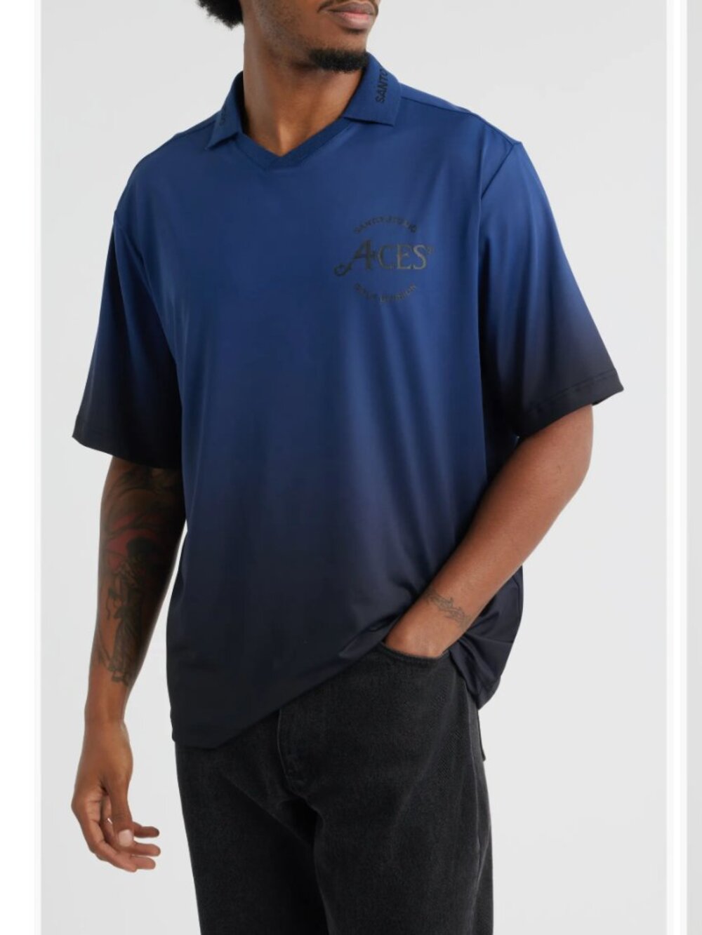 NWT SANTO STUDIO 4 Aces Club Graphic Polo Large, BLUE
